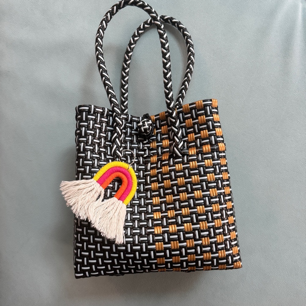 Bali Style Hand Woven Recycled PVC Small Top Handle Tote